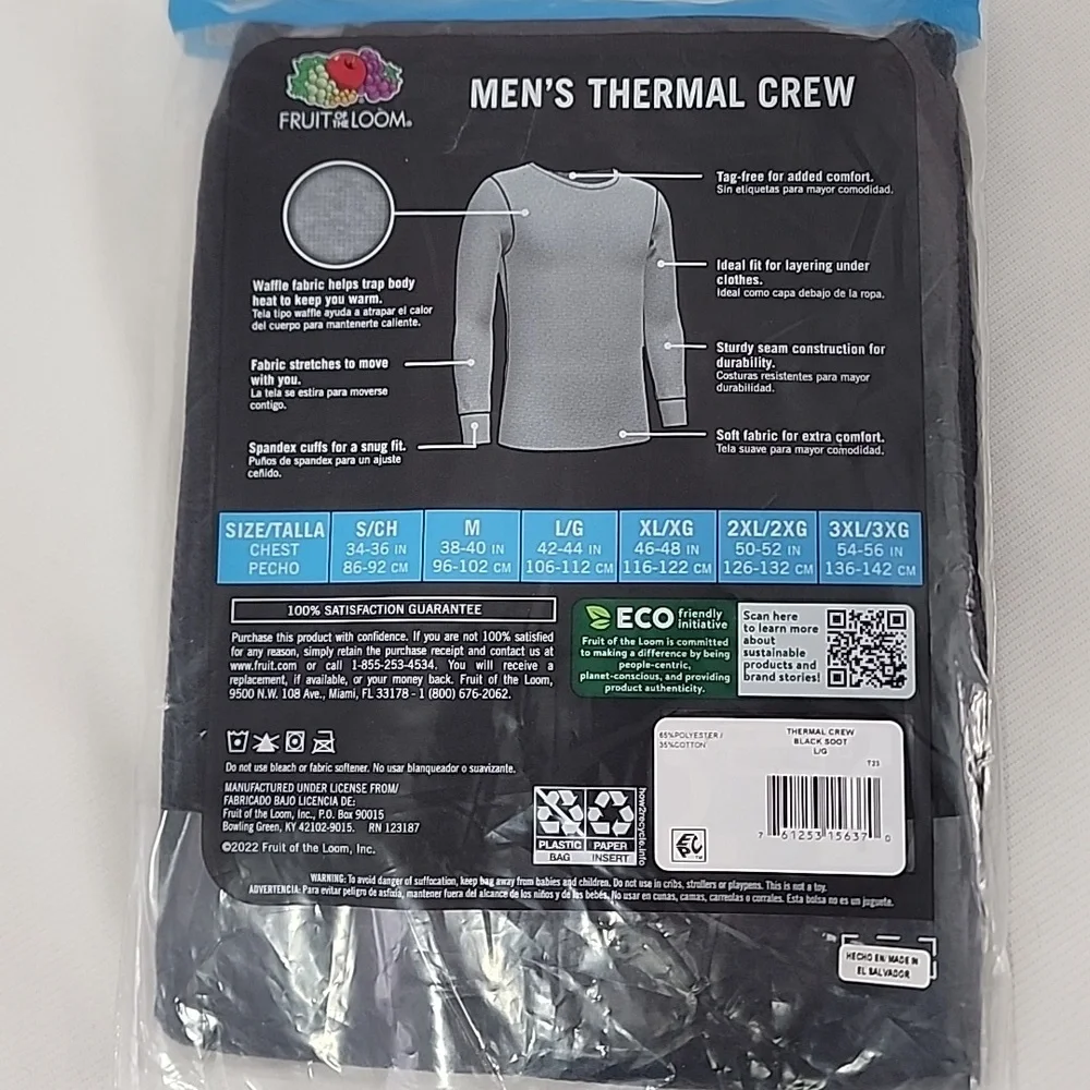 Fruit Of The Loom Men's Thermal Crew & Men's Thermal Pant Size: L - Picture 6 of 16